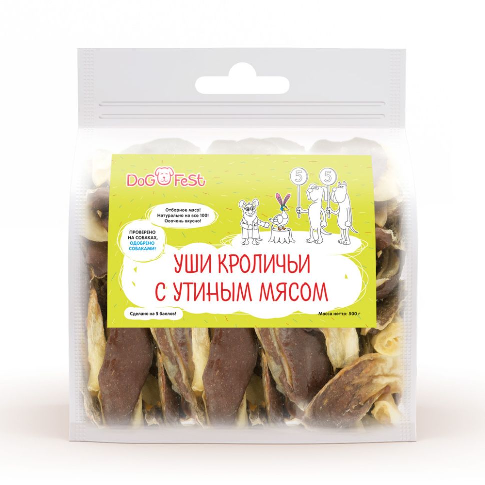 Dog Fest Уши кроличьи с утиным мясом лакомство для собак 500 гр.