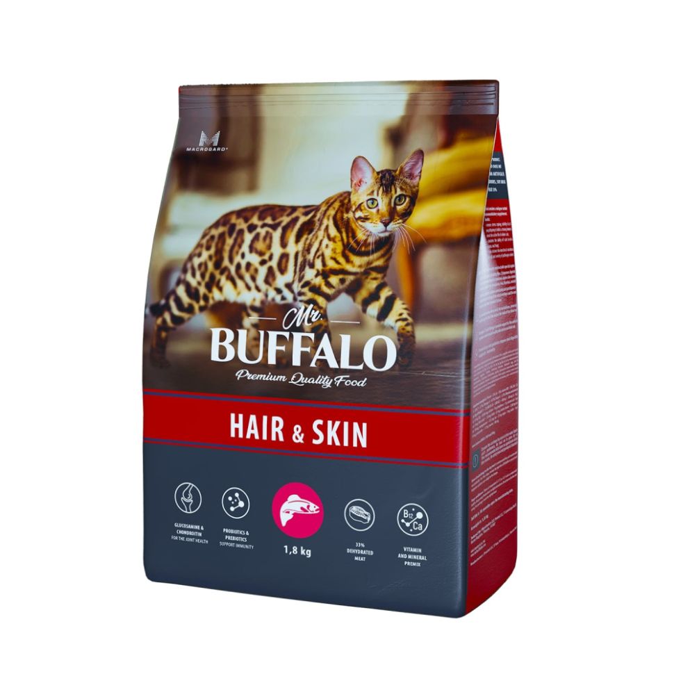 Mr. Buffalo Hair&Skin корм с лососем для кошек с чувствительной кожей, 1,8 кг