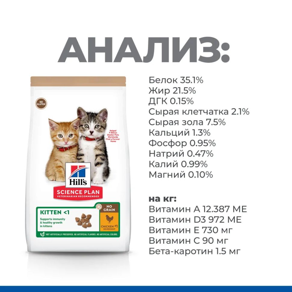 Hills: Science Plan Feline Kitten No Grain Chicken & Potato, беззерновой с курицей, 1.5 кг