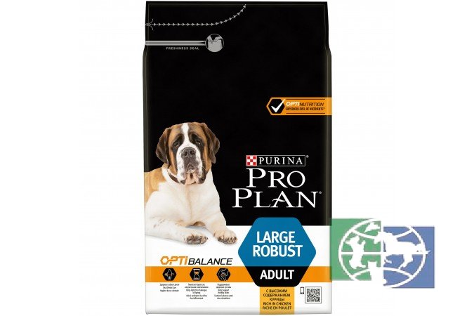 Сухой корм Purina Pro Plan для взрослых собак крупных пород с мощным телосложением, курица с рисом, пакет, 3 кг
