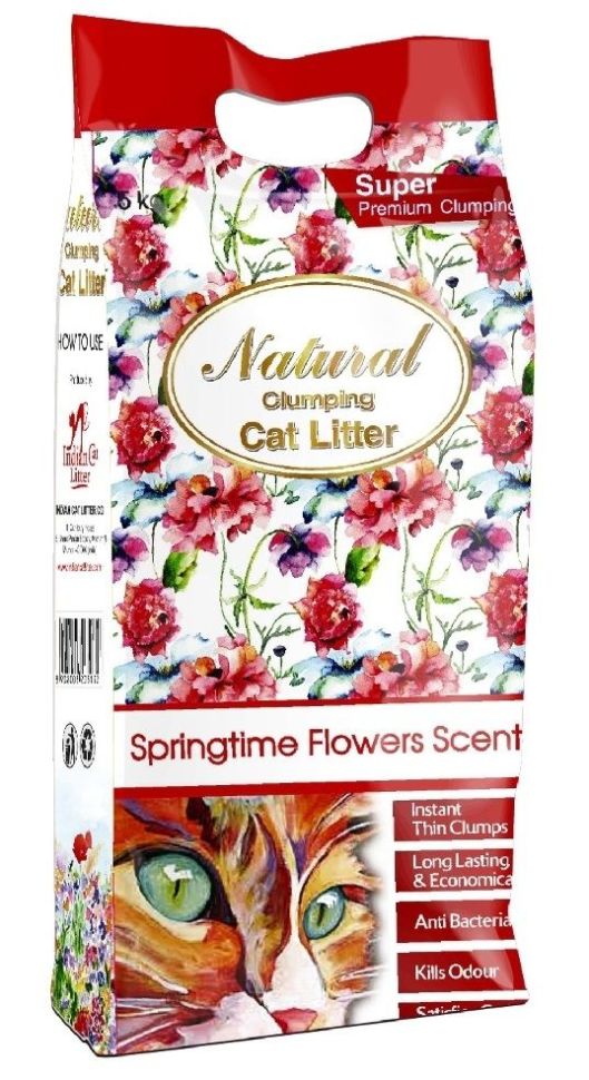 Indian Cat Litter: Аромат №3 Весенние цветы, наполнитель, бентонит, 5 кг