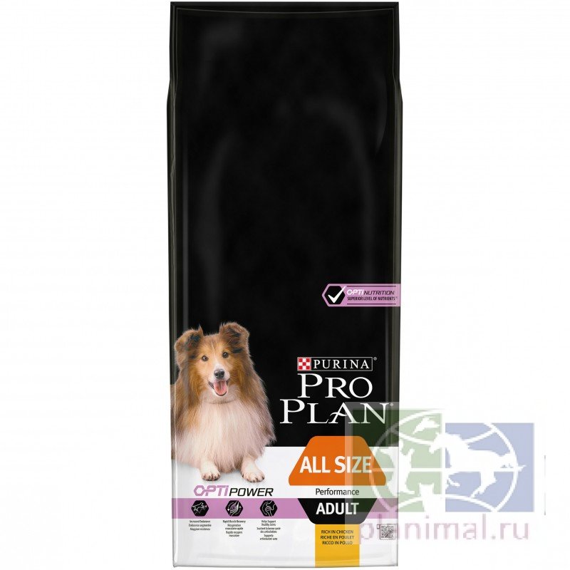 Сухой корм Purina Pro Plan для активных взрослых собак всех пород, курица, пакет, 14 кг