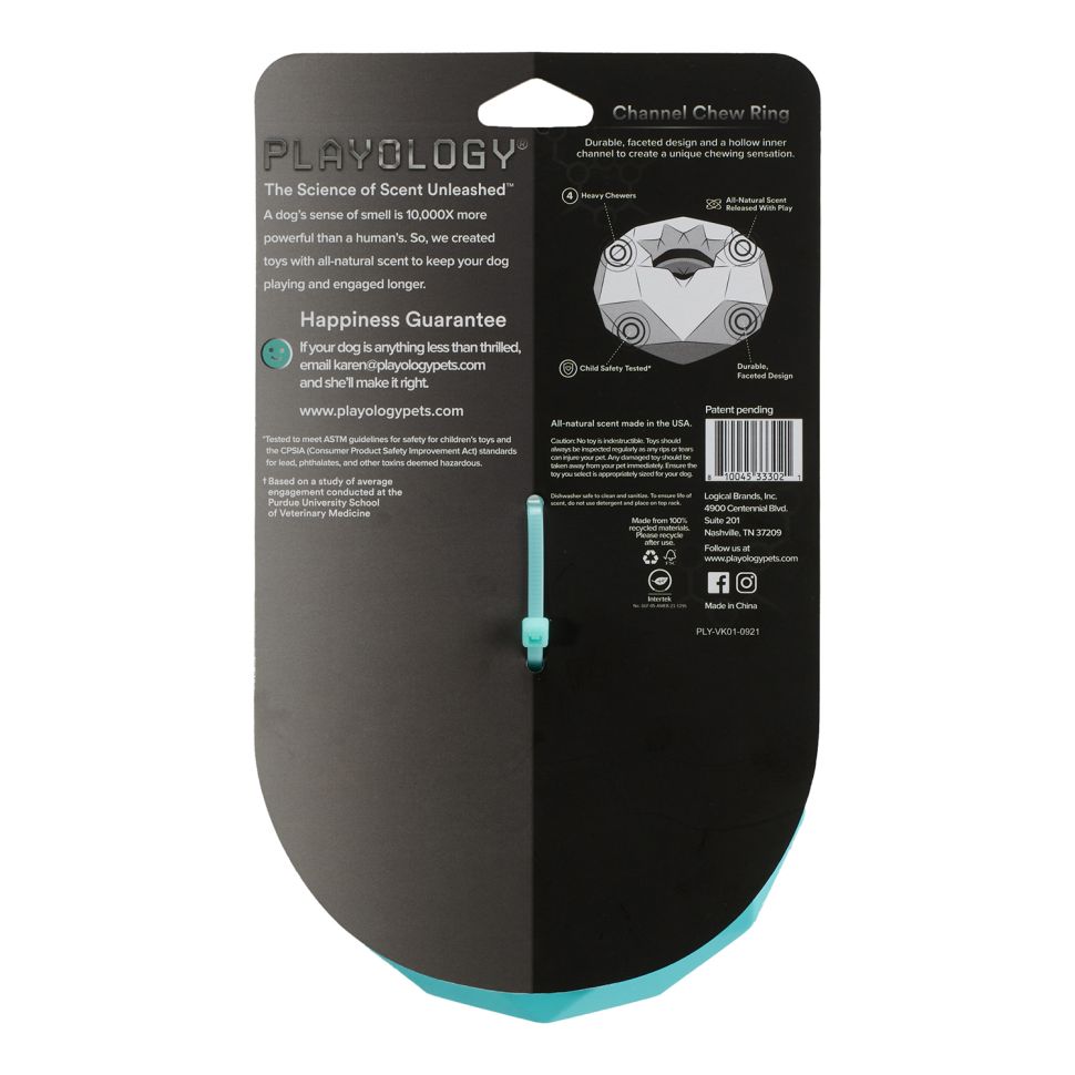 Playology жевательное кольцо-многогранник CHANNEL CHEW RING для собак средних и крупных пород, с ароматом арахиса, цвет голубой