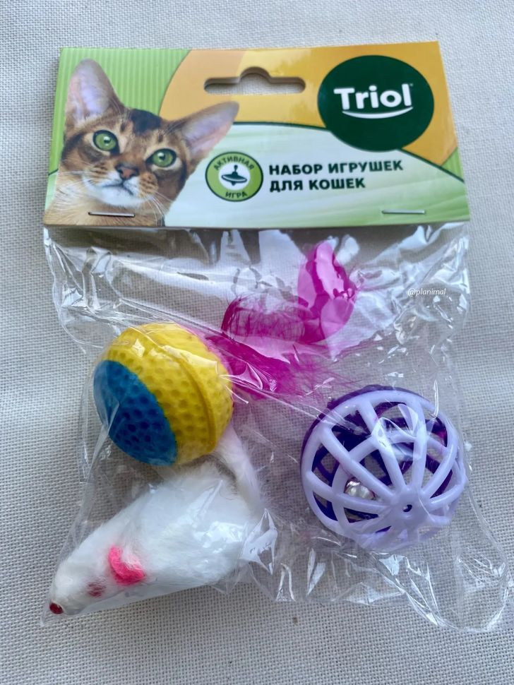 Triol: Набор игрушек для кошек "Активная игра 5", мяч d= 4 см, мышь 4,5 см, шар d=3,5 см, 22181034