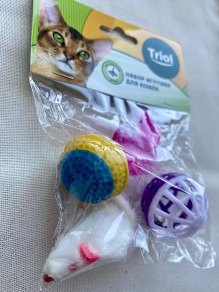 Triol: Набор игрушек для кошек "Активная игра 5", мяч d= 4 см, мышь 4,5 см, шар d=3,5 см, 22181034