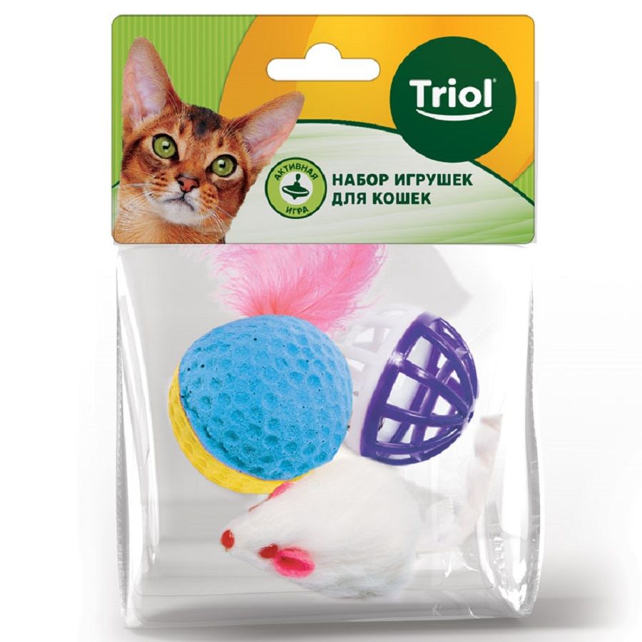 Triol: Набор игрушек для кошек "Активная игра 5", мяч d= 4 см, мышь 4,5 см, шар d=3,5 см, 22181034