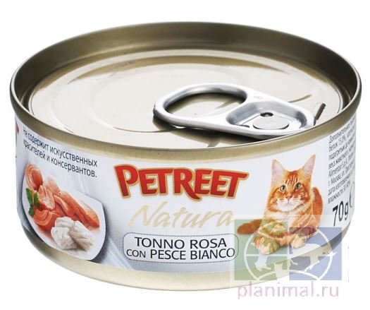 Petreet  кусочки розового тунца с рыбой дорада, консервы для кошек, 70 гр.