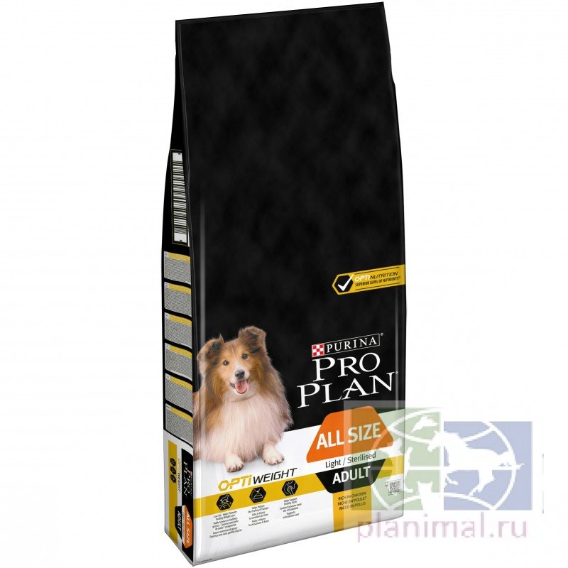 Сухой корм Purina Pro Plan для склонных к избыточному весу или стерилизованных собак всех пород, курица с рисом, пакет, 14 кг