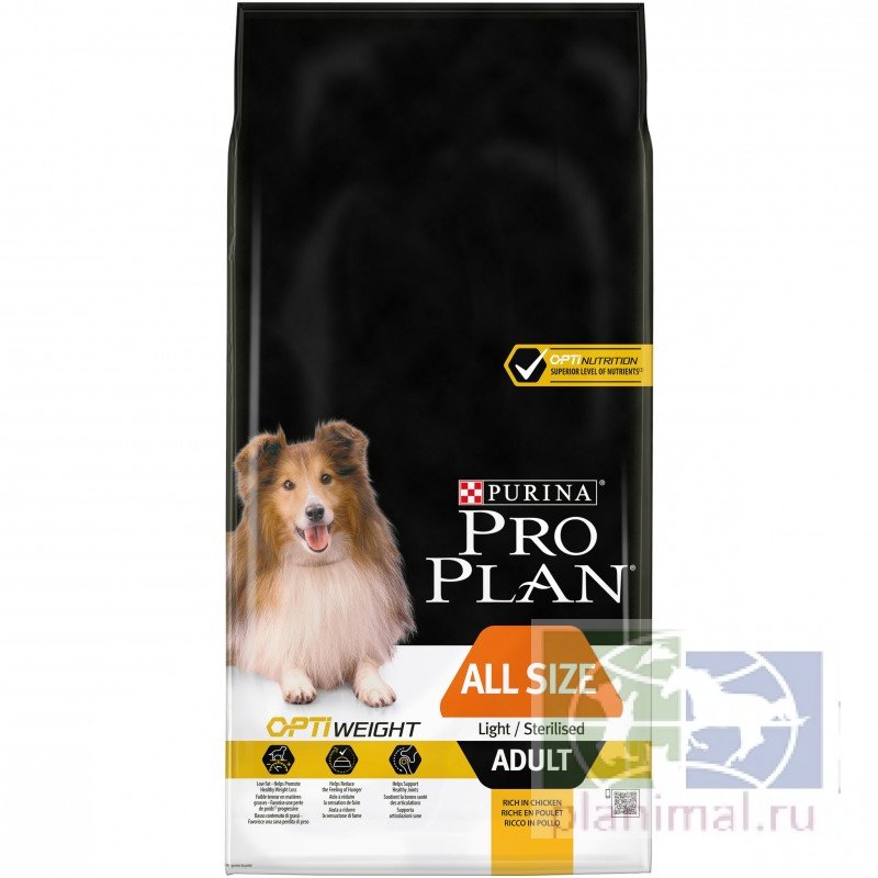 Сухой корм Purina Pro Plan для склонных к избыточному весу или стерилизованных собак всех пород, курица с рисом, пакет, 14 кг