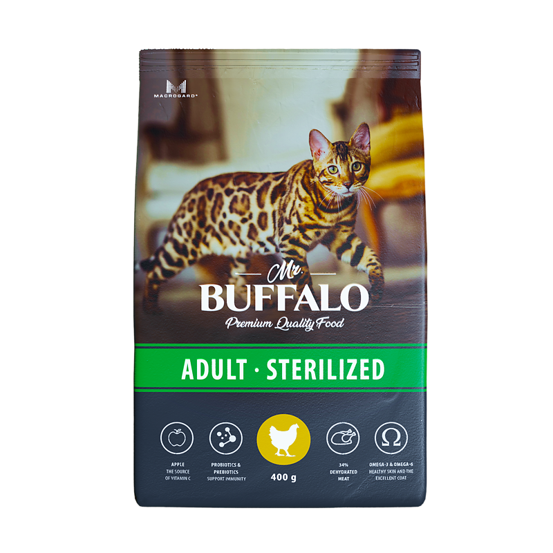 Mr. Buffalo Sterilized корм с курицей для стерилизованных кошек, 400 гр.