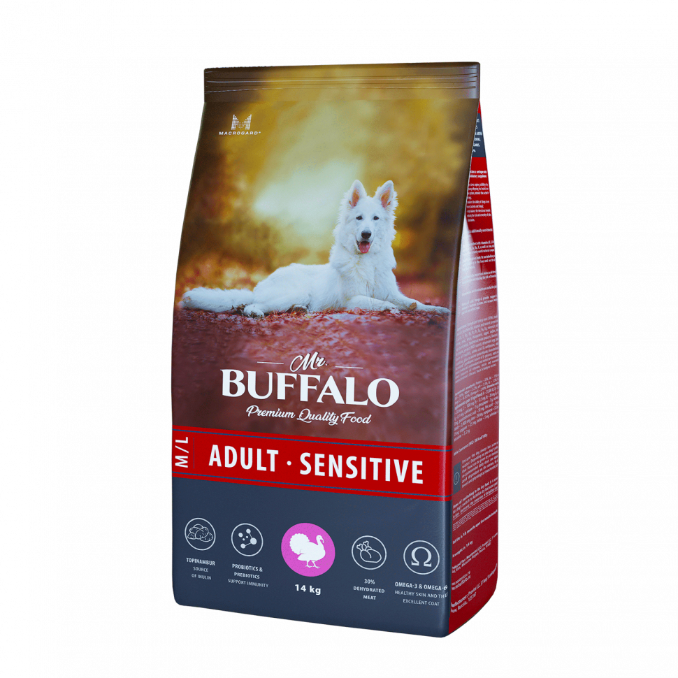 Mr. Buffalo Sensitive M/L корм с индейкой для средних и крупных собак с чувствительным пищеварением, 14 кг