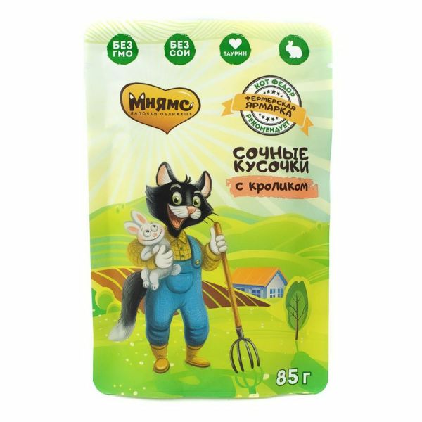 Мнямс сочные кусочки для кошек с кроликом «Фермерская ярмарка» линия Кот Федор 85г