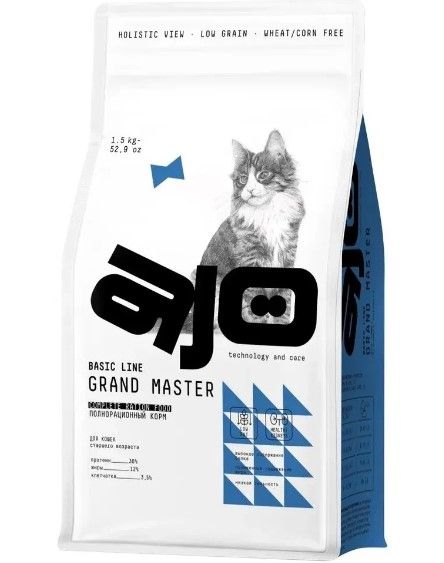 AJO GRAND MASTER полнорационный корм для кошек старшего возраста с курицей, 1,5 кг