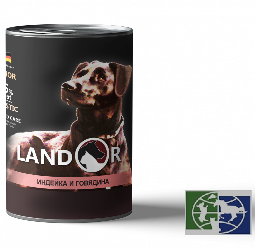 Консервы Landor Dog  индейка с говядиной для щенков, 0,4 кг