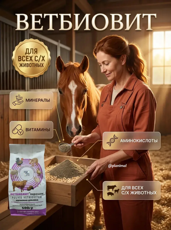 Ветбиовит, кормовая добавка с витаминами, минералами, микроэлементами, 500 гр