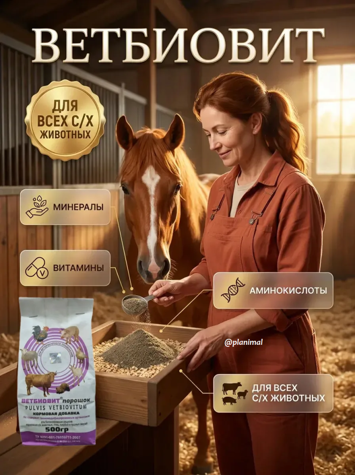 Ветбиовит, кормовая добавка с витаминами, минералами, микроэлементами, 500 гр