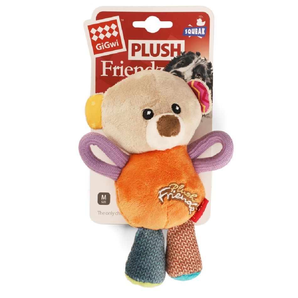 GiGwi Игрушка для собак Мишка с пищалками 17 см, серия PLUSH FRIENDZ, 75350