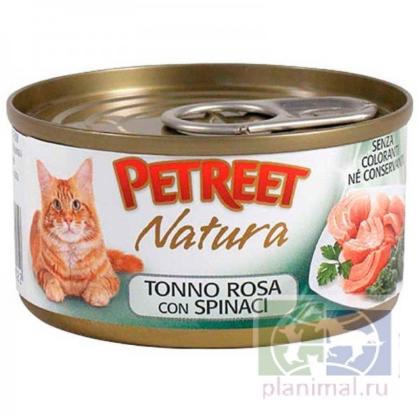 Petreet  кусочки розового тунца со шпинатом, консервы для кошек, 70 гр.