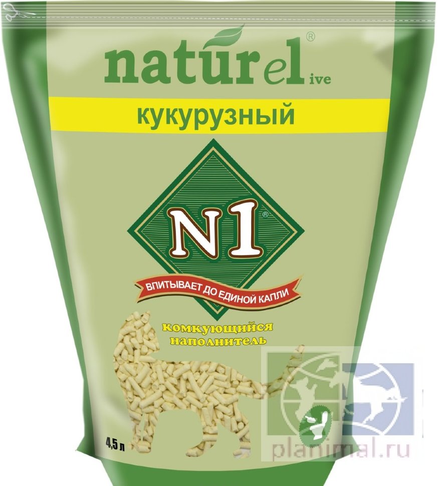 Наполнитель № 1 Naturel "Кукурузный", для кошачьего туалета, комкующийся, 4,5 л