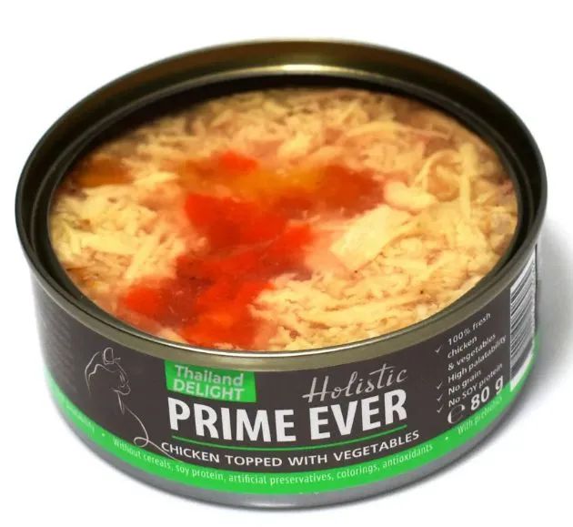 Prime Ever: 4B, Цыпленок с овощами в желе, влажный корм, для кошек, жестяная банка, 80 гр.