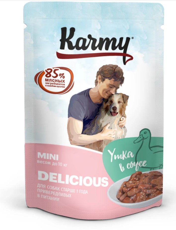 Karmy Delicious Утка в соусе влажный корм для привередливых мелких собак, 80 гр.