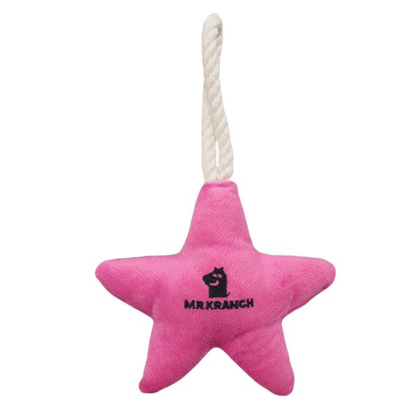 Mr.Kranch: Игрушка для собак мелких и средних пород, Звездочка с канатом и пищалкой, нежно-розовая, 26х16х5 см