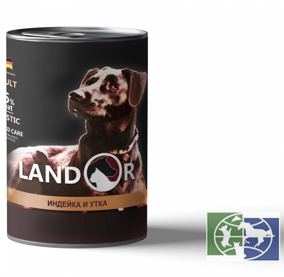 Консервы Landor Dog  индейка с уткой для собак, 0,4 кг