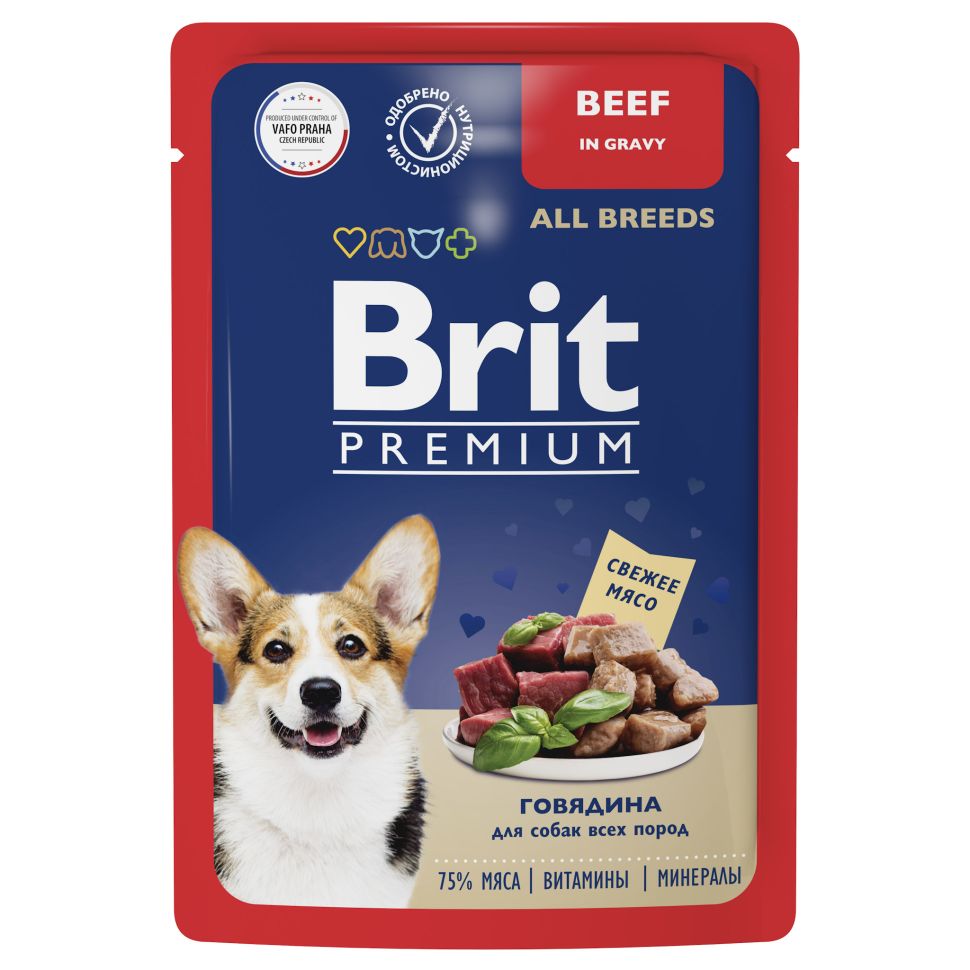Brit Premium Пауч для взрослых собак всех пород, Говядина в соусе, 85 гр.