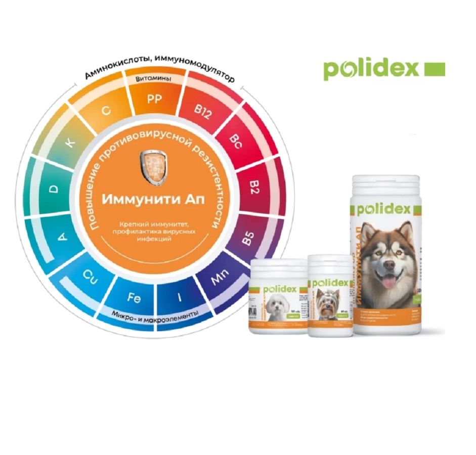 Polidex: Immunity Up витамины для обмена веществ, иммунитета, от вирусов для собак, 500 табл.