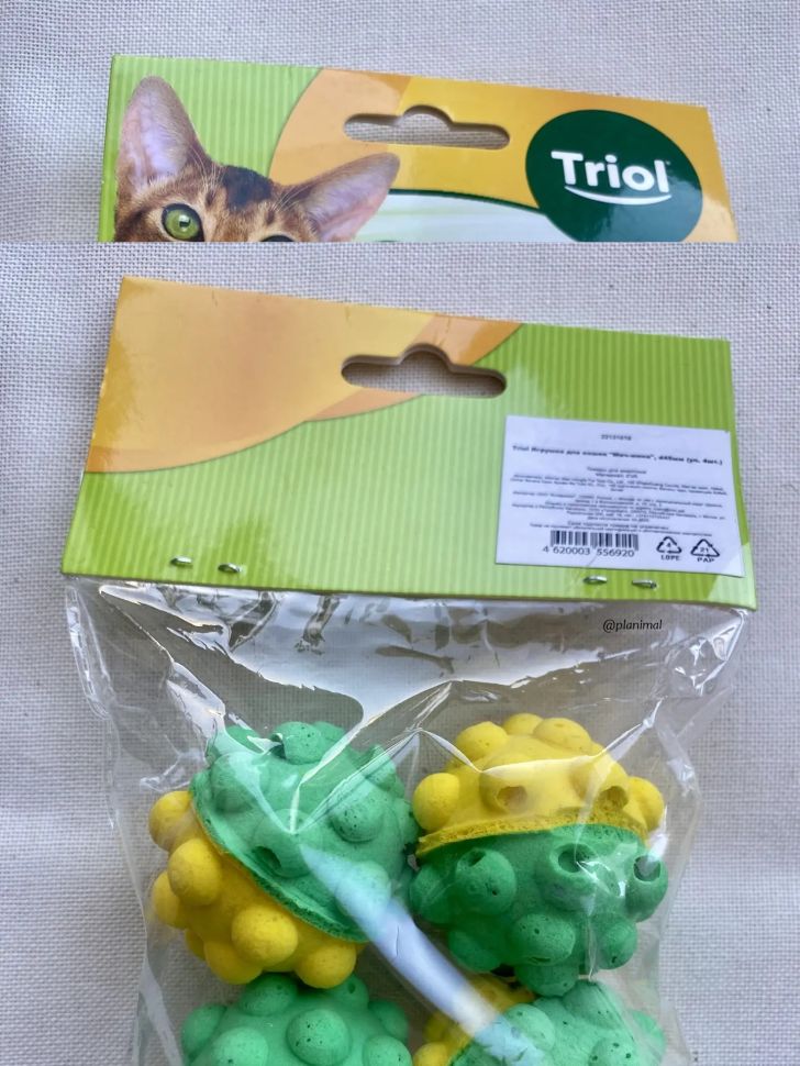 Triol Игрушка для кошек Мяч-мина, EVA, d = 45 мм, упаковка 4 шт., арт. 22131010