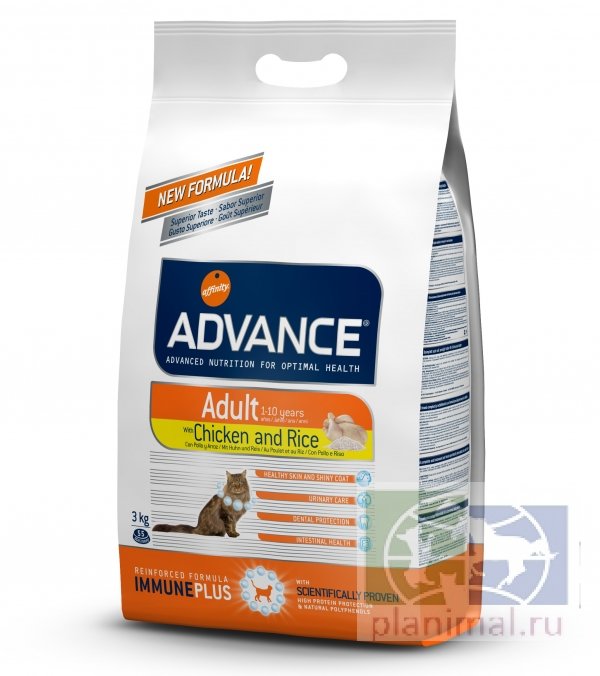 Advance корм для взрослых кошек: курица и рис Adult C&R, 3 кг