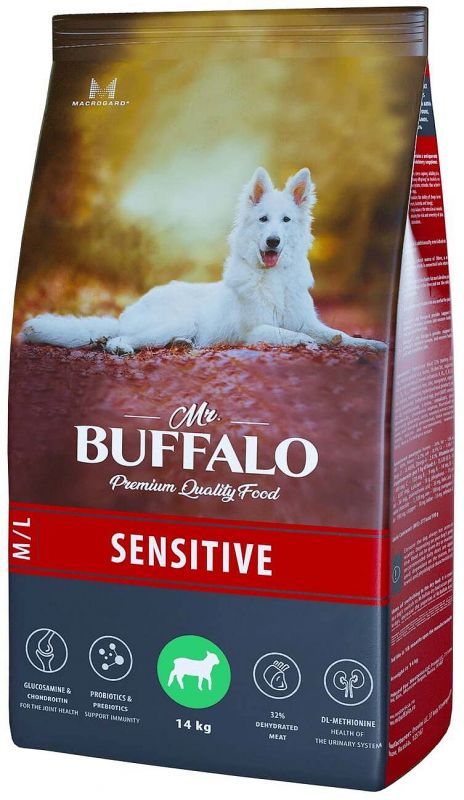 Mr. Buffalo Аdult Sensitive корм с ягненком для всех пород собак, 14 кг