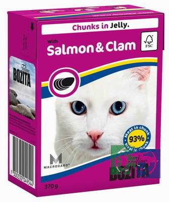 Bozita Feline Salmon&Clam Tetra Pak кусочки в желе с лососем и мидиями для кошек, 370 гр.