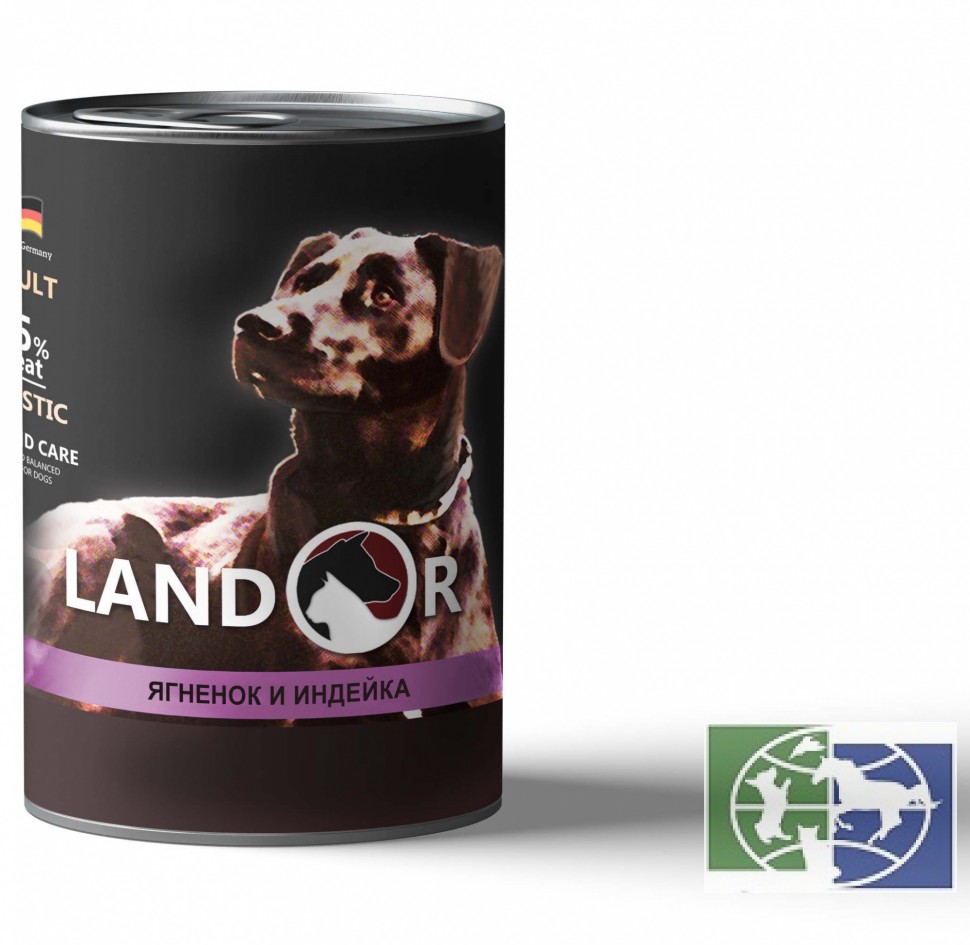 Консервы Landor Dog  ягненок с индейкой для собак, 0,4 кг