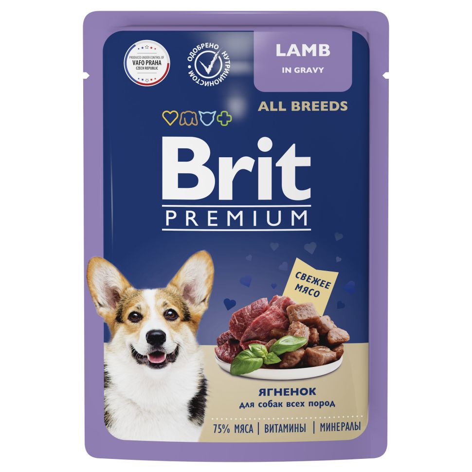 Brit Premium Пауч для взрослых собак всех пород, Ягнёнок в соусе, 85 гр.