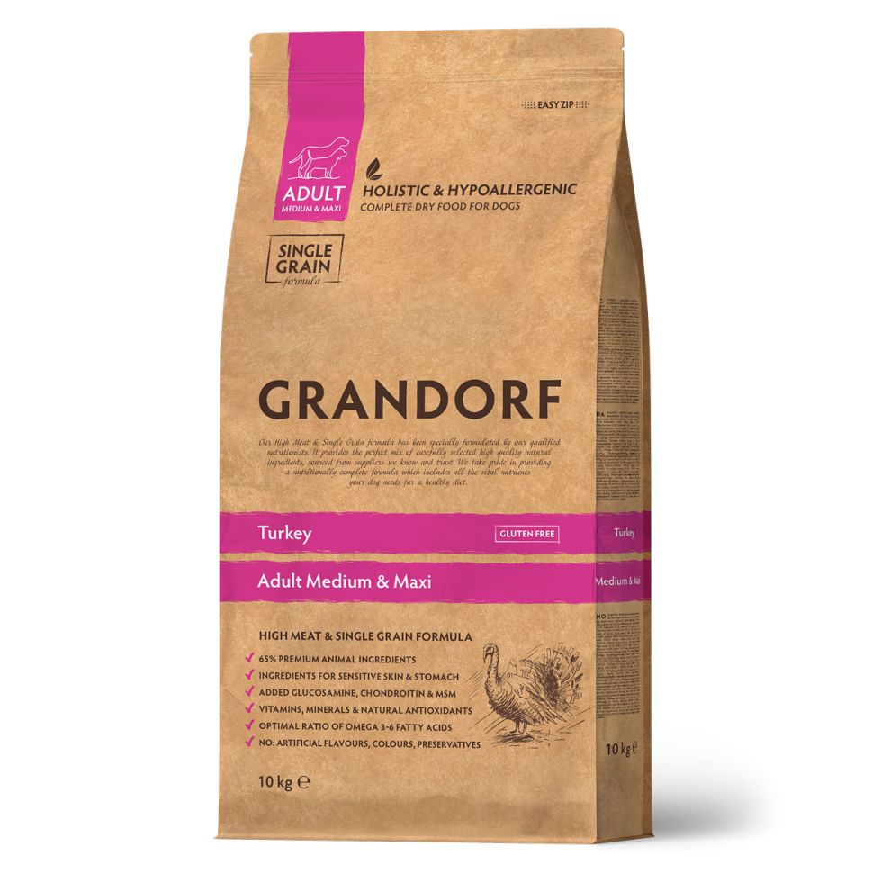 Grandorf Adult Medium & Maxi корм для собак средних и крупных пород индейка с бурым рисом, 10 кг