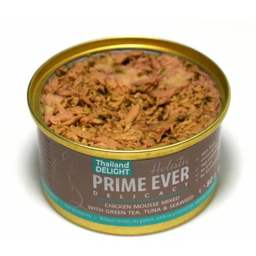 Prime Ever: 3A Delicacy, Мусс, цыпленок с тунцом, с зеленым чаем и водорослями, корм для кошек, 80 гр.