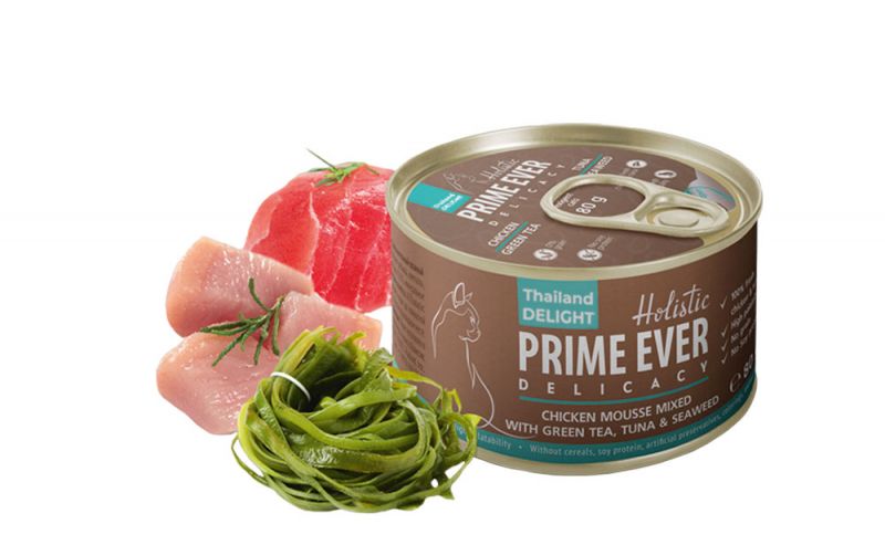 Prime Ever: 3A Delicacy, Мусс, цыпленок с тунцом, с зеленым чаем и водорослями, корм для кошек, 80 гр.