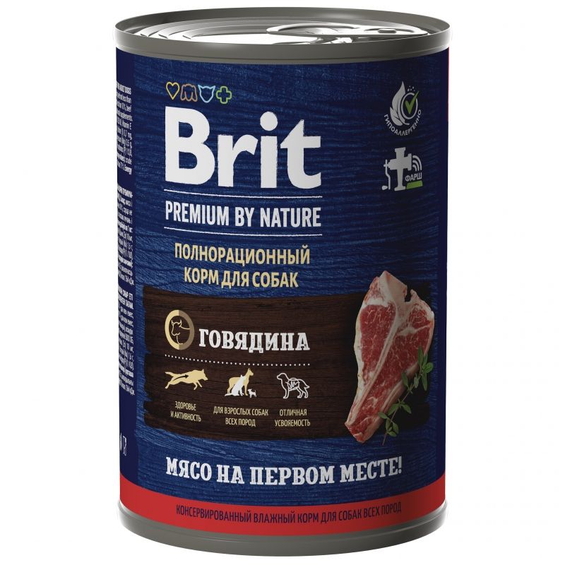 Brit: Premium by Nature, Консервы с говядиной, для взрослых собак всех пород, 410 гр.