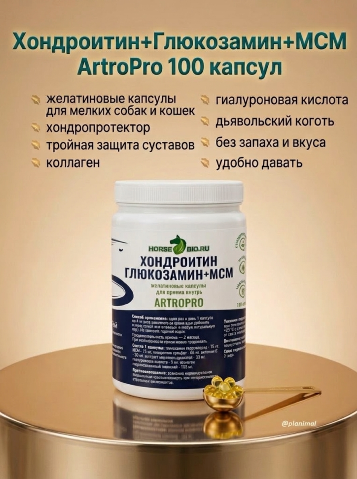 Horse-bio: Желатиновые капсулы Хондроитин+Глюкозамин+МСМ ArtroPro для мелких собак и кошек, 100 шт.