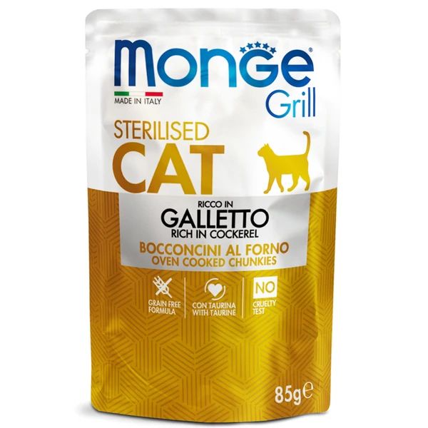 Monge: Cat Grill Pouch, пауч для стерилизованных кошек, итальянская курица, 85г