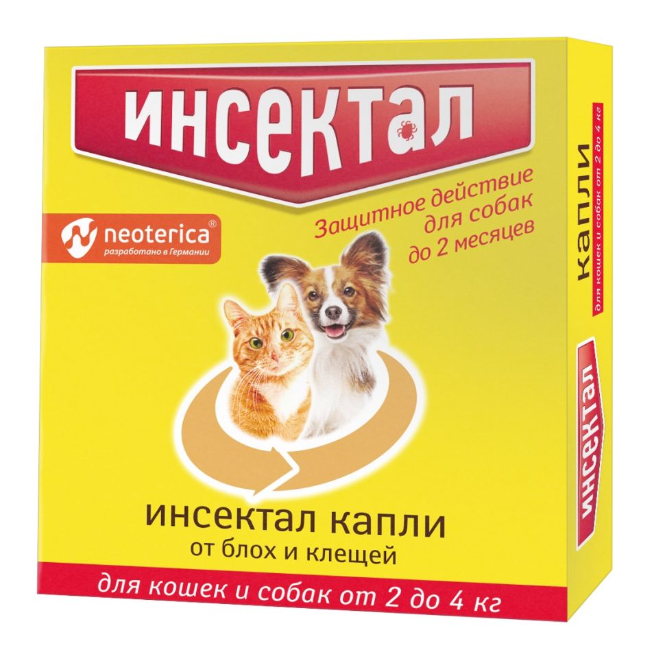 Экопром: Инсектал капли против блох, вшей, власоедов, клещей для кошек и собак 2-4 кг