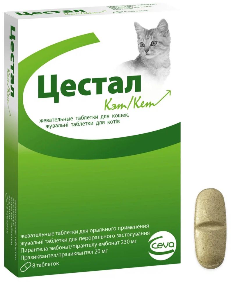 CEVA: Цестал: таблетки для кошек, пирантел, празиквантел 8 шт.\уп. купить  по цене 1 238 руб. | Планета животных