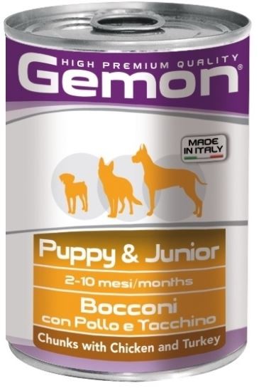Gemon Dog консервы для щенков кусочки курицы с индейкой 415 гр.