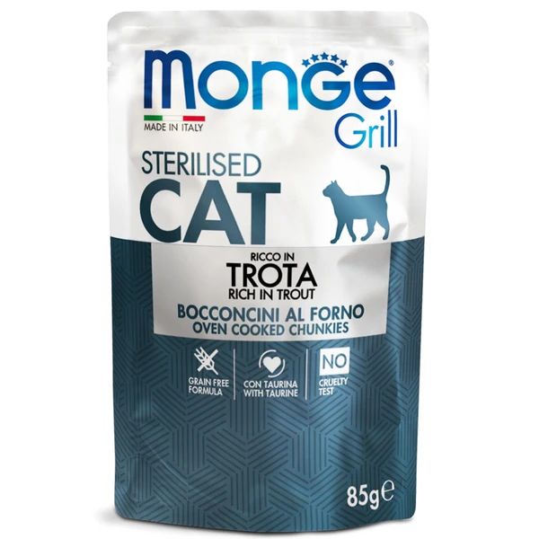 Monge: Cat Grill Pouch, пауч для стерилизованных кошек, итальянская форель, 85г