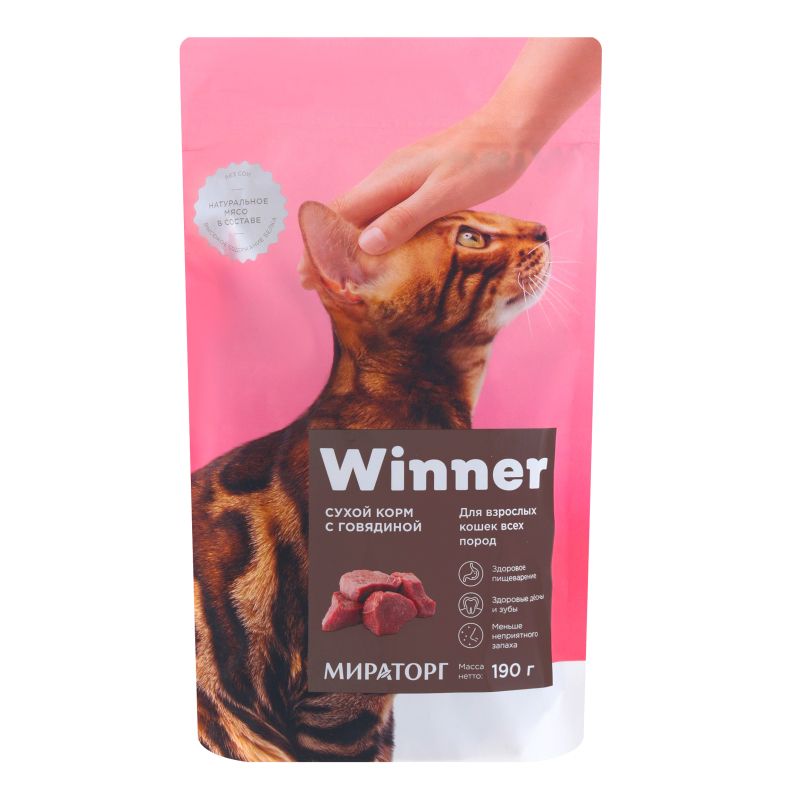 Winner сухой корм для кошек на говядине, 190 гр.