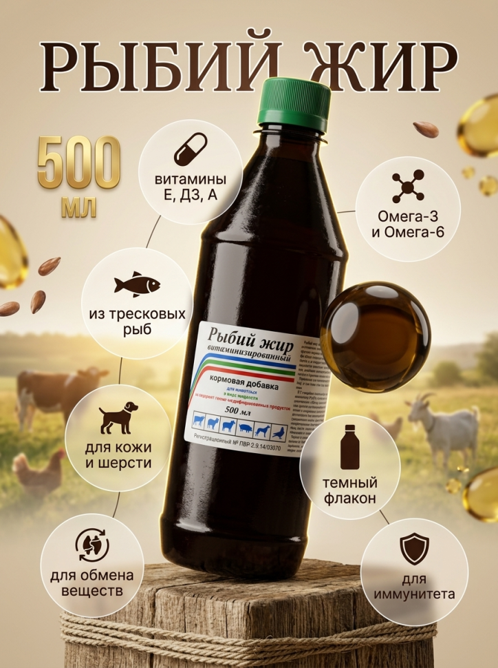 Ветспектрум: Рыбий жир витаминизированный, витамины Е, Д3, А, 500 мл