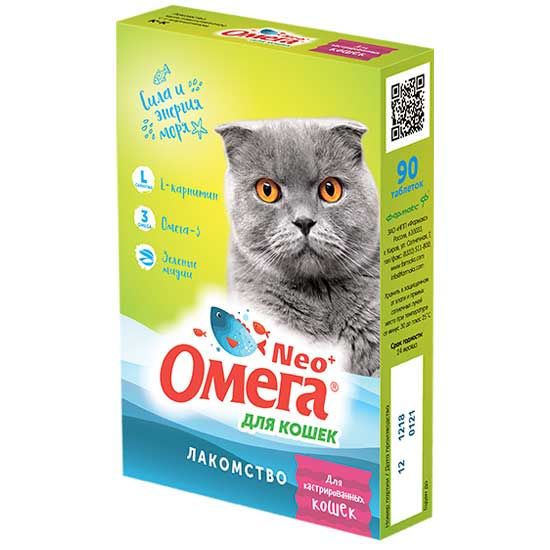 Омега Neo+ Мультивитаминное лакомство для кастрированных кошек, 90 табл. х 0,5 гр.