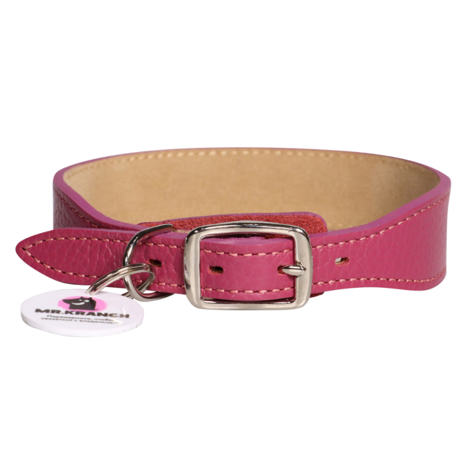 Mr.Kranch: Ошейник для собак, из натуральной кожи, с QR-адресником, малиновый, 38-45 см 