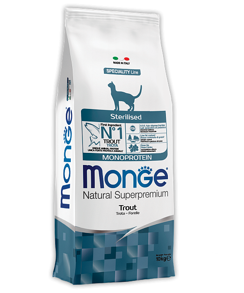 Monge Cat Monoprotein Sterilised Trout корм для стерилизованных кошек с форелью 10 кг